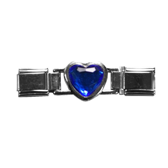Quiges - Schakel - Bedel - 9mm - charms - Kleurrijk - Blauw - Hart - Geschikt voor - Nomination- armband - Schakelarmband - italy bedels armband