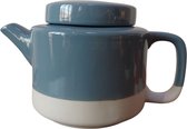 Floz Design luxe theepot - ruwe klei en hoogglans afwerking - blauw en wit - 950 ml - fairtrade uit Vietnam