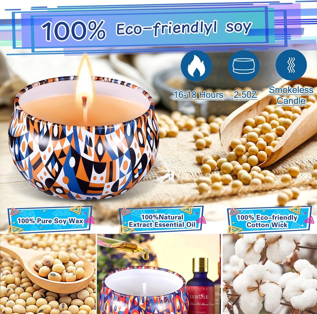 VIPNAJI Geurkaarsen, cadeauset voor dames, 16 stuks, natuurlijke sojawas, aromatherapie, kaarsen voor Moederdag, verjaardag, Valentijnsdag, Kerstmis, badkamer, yoga, stressvermindering en ontspanning