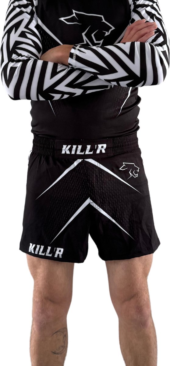 Fight Shorts - MMA / Kickboks kleding - Vechtsport broek- Zwart Wit