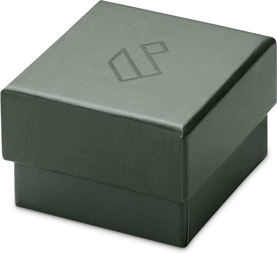 Donkergroene geschenkdoos met logo.