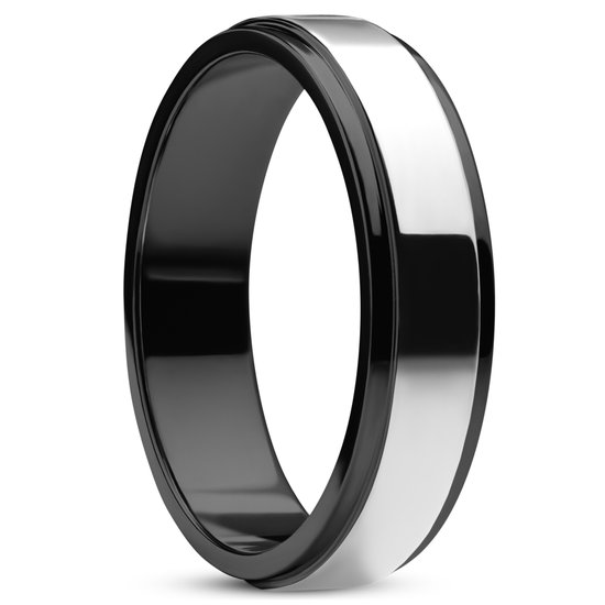 Ferrum | 6 mm Gepolijste Zwarte en Zilverkleurige Roestvrijstalen Stap Ring