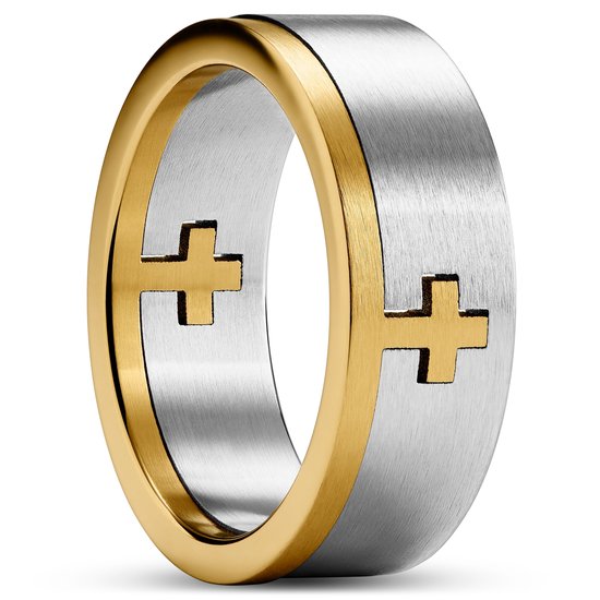 Unity | 8 mm Zilver- en Goudkleurige Ring met Kruis