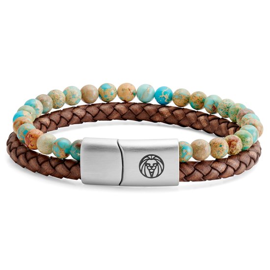 Icon | Armband van Turquoise Keizer Jaspis en Vintage Leer