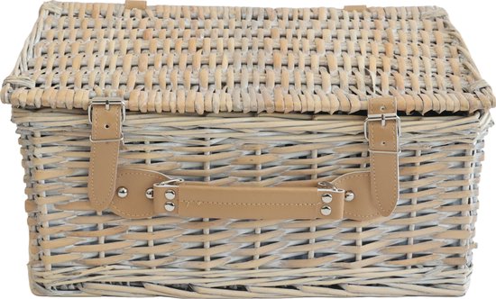 Panier pique-nique Lumparland avec contenu pour 4 personnes 42x28x20 cm blanc naturel et bleu casa.pro