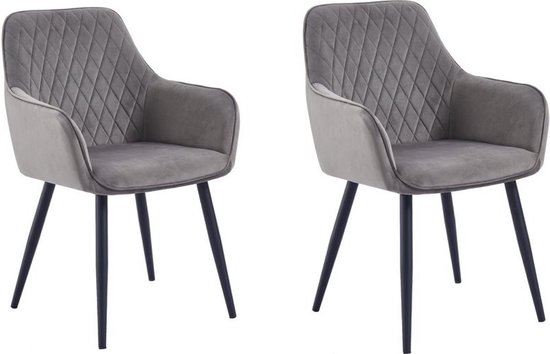 Swiss Homes® | Luxe Vento Eetkamerstoelen | Space Gray (Grijs) - Set van 2 | Met armleuning - Fluweel - Velvet stoel - Eetkamerstoel - Kuipstoel - Industriële - Woonkamerstoelen | Nieuw Collectie!