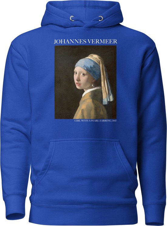 Johannes Vermeer 'Meisje met de Parel' ("Girl with a Pearl Earring") Beroemd Schilderij Hoodie | Unisex Premium Kunst Hoodie | Team Royal | XL