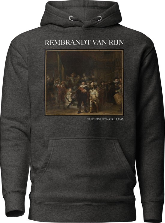 Rembrandt van Rijn 'De Nachtwacht' ("The Night Watch") Beroemd Schilderij Hoodie | Unisex Premium Kunst Hoodie | Charcoal Heather | S