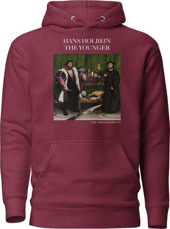 Hans Holbein de Jongere 'De Ambassadeurs' ("The Ambassadors") Beroemd Schilderij Hoodie | Unisex Premium Kunst Hoodie | Maroon | XL