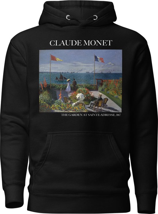 Claude Monet 'De Tuin bij Sainte-Adresse' ("The Garden at Sainte-Adresse") Beroemd Schilderij Hoodie | Unisex Premium Kunst Hoodie | Zwart | XL