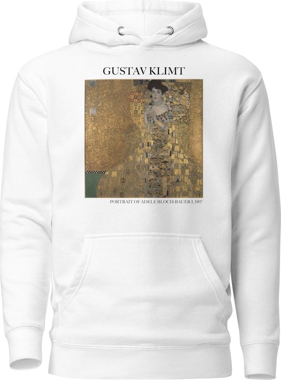 Gustav Klimt 'Portret van Adele Bloch-Bauer I' ("Portrait of Adele Bloch-Bauer I") Beroemd Schilderij Hoodie | Unisex Premium Kunst Hoodie | Wit | M