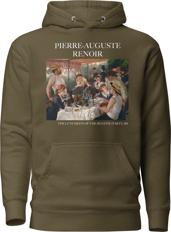Pierre-Auguste Renoir 'De lunch van het roeipartijtje' ("The Luncheon of the Boating Party") Beroemd Schilderij Hoodie | Unisex Premium Kunst Hoodie | Military Green | M