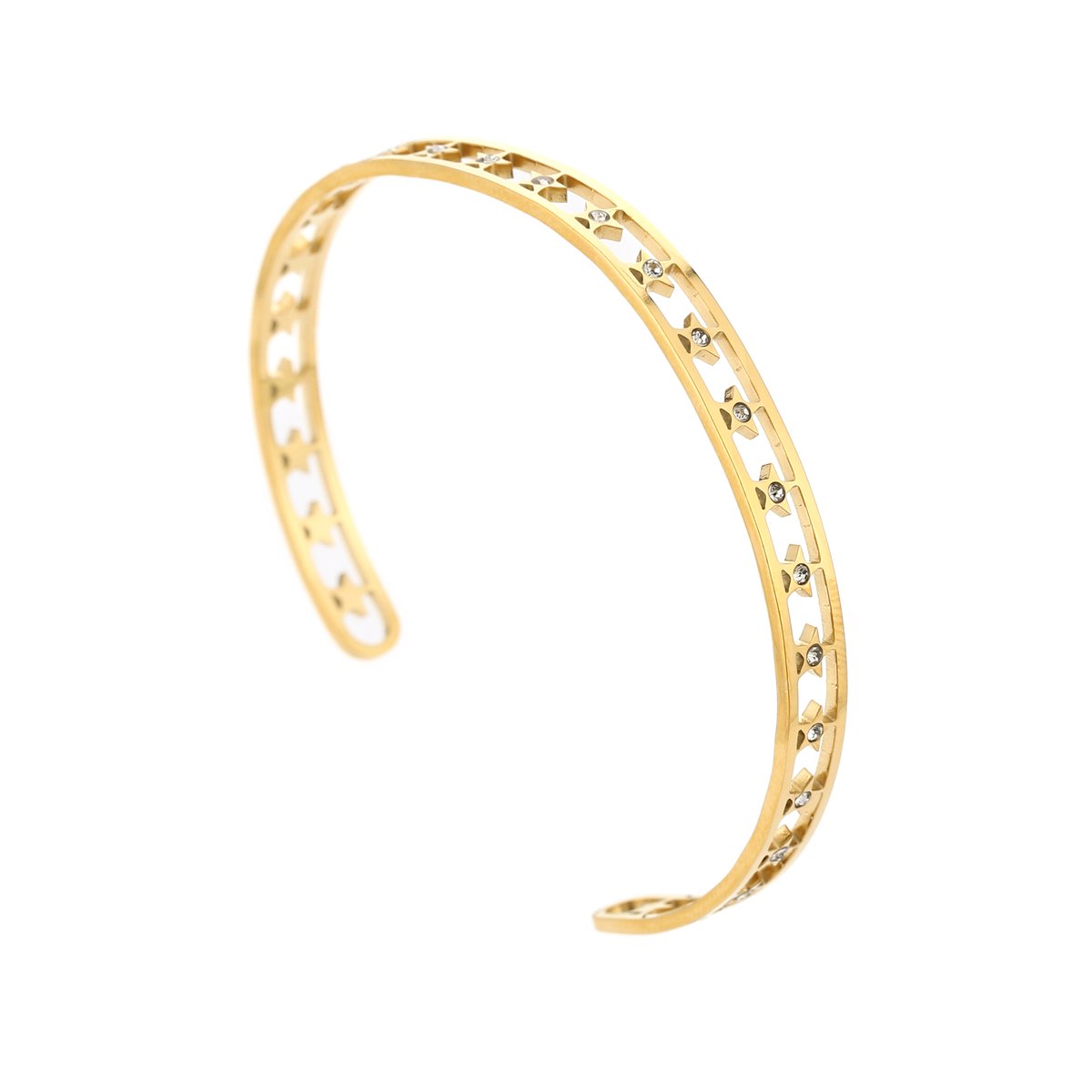 Armband met steentjes en sterretjes - Goud - Verstelbaar - One Size - Stainless Steel