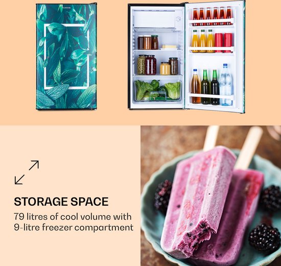 Klarstein Koelkast CoolArt koel-vriescombinatie - met 2 koelstanden, designfront, 5-traps thermostaat, 0 tot 10 °C, inhoud: 79 liter, thema: Bos - 41 dB - voor Keuken - Compact - Mini Fridge - Compact Koelkast - Kleine Koelkast van Klarstein — afbeelding 5