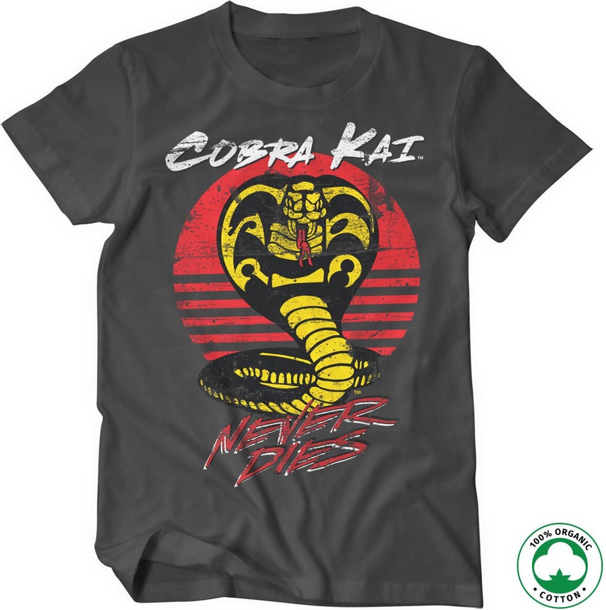 Cobra Kai Never Dies Organic T-Shirt Dark-Grey-L