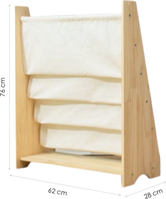 Kinderboekenkast - 76 x 62 x 28 cm - Bruin - Hout met Linnen - Kinderboekenrek - Boekenrek Kinderkamer