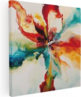 Artaza Canvas Schilderij Abstract Kunstwerk van een Kleurrijke Bloem - 80x80 - Groot - Foto Op Canvas - Canvas Print