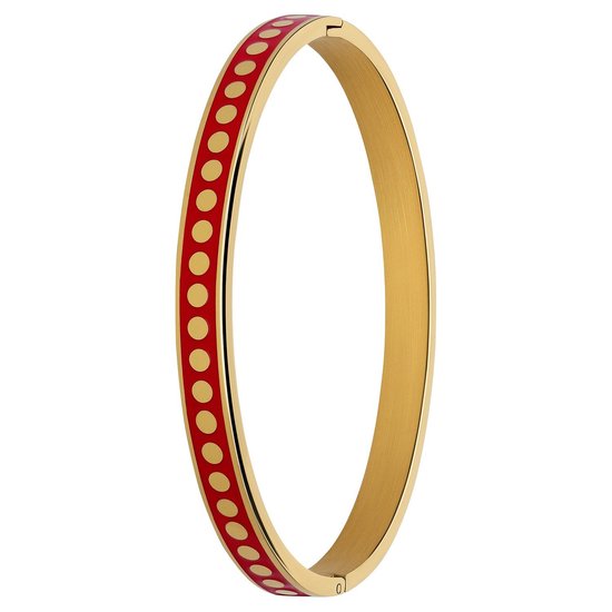 Lucardi Dames Stalen goldplated bangle met ruby rood - Armband - Staal - Goud - 62 dm