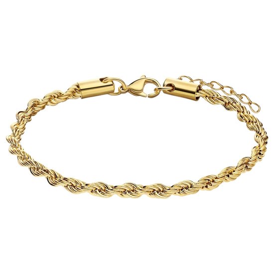 Lucardi Dames Stalen goldplated armband koord 4mm - Armband - Staal - Goud - 22 cm