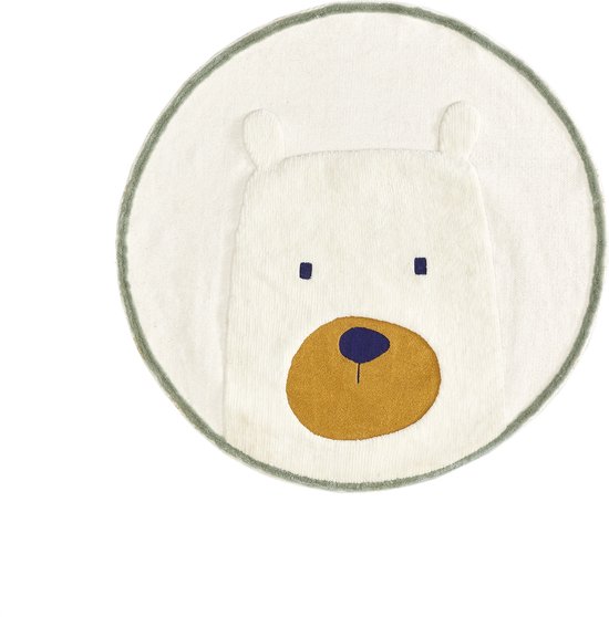 Kave Home - Tapis Zelda rond blanc en coton avec ours Ø 100 cm