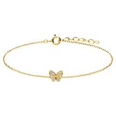 Lucardi Dames Zilveren goldplated armband vlinder zirkonia - Armband - 925 Zilver - Goudkleurig - 19 cm