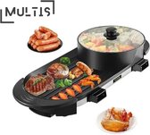Multis - Grillplaat - Elektrische Barbecue - BBQ Elektrisch - Grill Apparaat - Inclusief Pan - 2-in-1 - Bakplaat Elektrisch - Hot Pot - Instelbare Temperatuur - Temperatuurregelaar