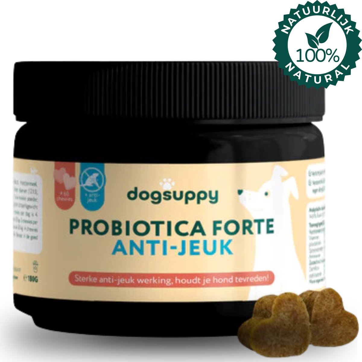 Anti-Jeuk Probiotica [zonder vlees] - Bij Krabben, Poten likken en Allergieën - 100% natuurlijk - 60 heerlijke snoepjes - Vermindert Huidgevoeligheid - Ondersteunt Darmgezondheid & Natuurlijke Weerstand - 3.4 miljard CFU Probiotica per snoepje op Prijzenvolger.com