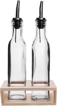 Olie en Azijn Flessen Glas met Dispenser In een Standaard 2x 300 ml 3 delig - Oliedispenser - Karaf