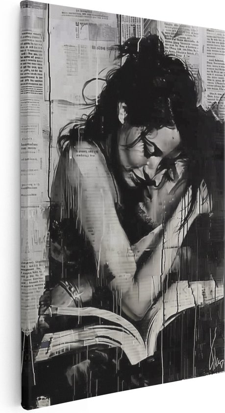 Artaza Canvas Schilderij Man en een Vrouw die een Boek Lezen - 20x30 - Klein - Foto Op Canvas - Canvas Print