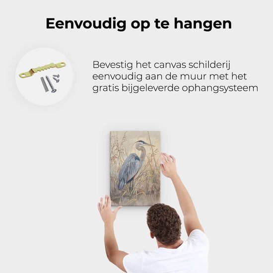 Artaza Peinture sur toile représentant un grand héron – 20 x 30 – Klein – Photo sur toile – Impression sur toile