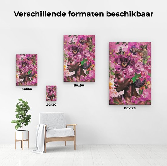 Artaza Peinture sur toile Femme noire avec des Fleurs sur la tête – 20 x 30 – Klein – Photo sur toile – Impression sur toile