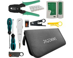 Netwerktester set | Complete netwerkset | Zelf kabels maken | Netwerkkabel tester | RJ45/Cat5/Cat5e/Cat6 | met UTP Krimptang | met opbergetui | inclusief 9v batterij