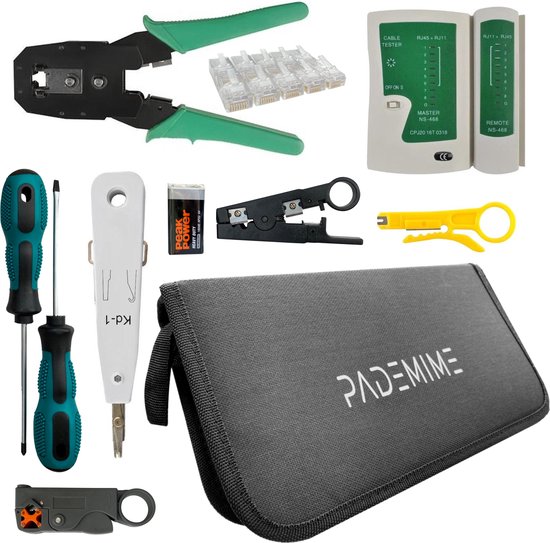 Ensemble d'outils réseau - créez vos propres câbles - Testeur de câbles réseau - ensemble réseau complet RJ45/Cat5/Cat5e/Cat6 -avec outil de sertissage UTP -avec pochette de rangement