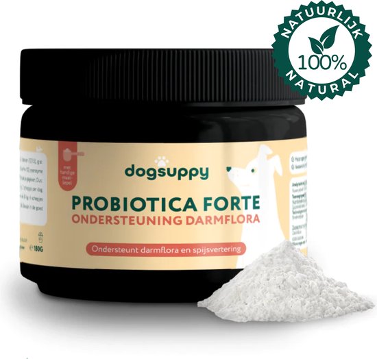 Probiotica Forte POEDER | Vrij van zetmeel en eiwitten | Ondersteunt Darmflora & Spijsvertering | 100% Natuurlijk | +3 miljard Probiotica | FAVV goedgekeurd | Probiotica Hond | Hondensupplementen | Hondensnacks | 180 gram