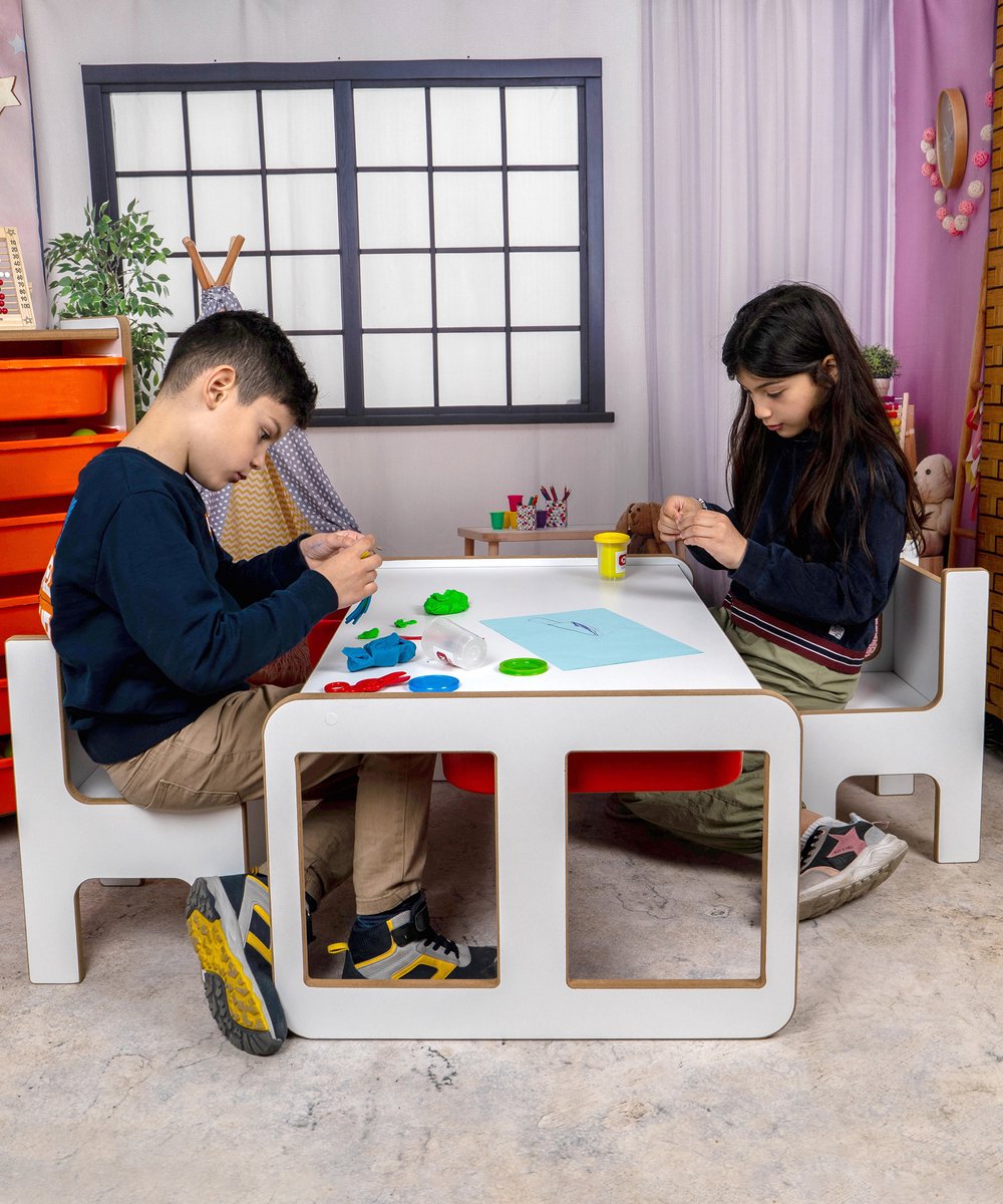 Industrial Living kindertafel met 1 stoel - Speeltafel- activiteiten tafel - kinderbureau - tekentafel voor kinderen
