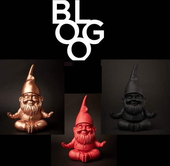 BLOGO Design The Nani’s Collection Mini Giulio (Yoga) set van 3 Black, Gold & Red Polyresin Decoratie W 6.5 x H 10.0 cm