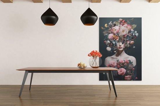 Canvas Schilderij - Vrouw met Bloemen - Foto op canvas - 90x60 cm