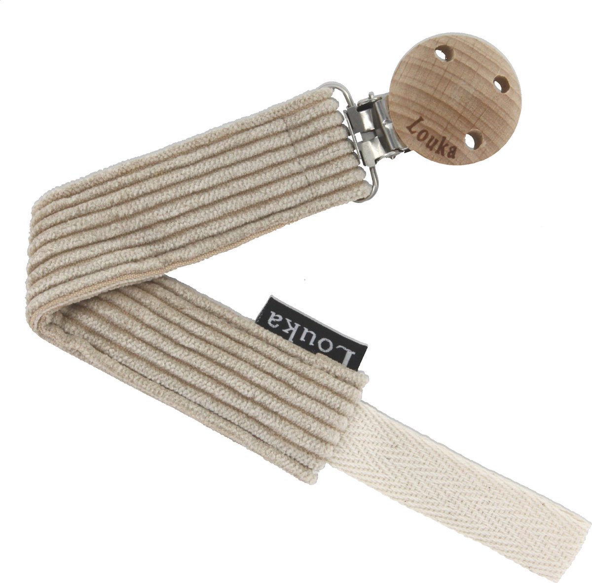 Goedkoopste Louka Speenkoord rib beige de luxe - bruin - houten clip - speenketting