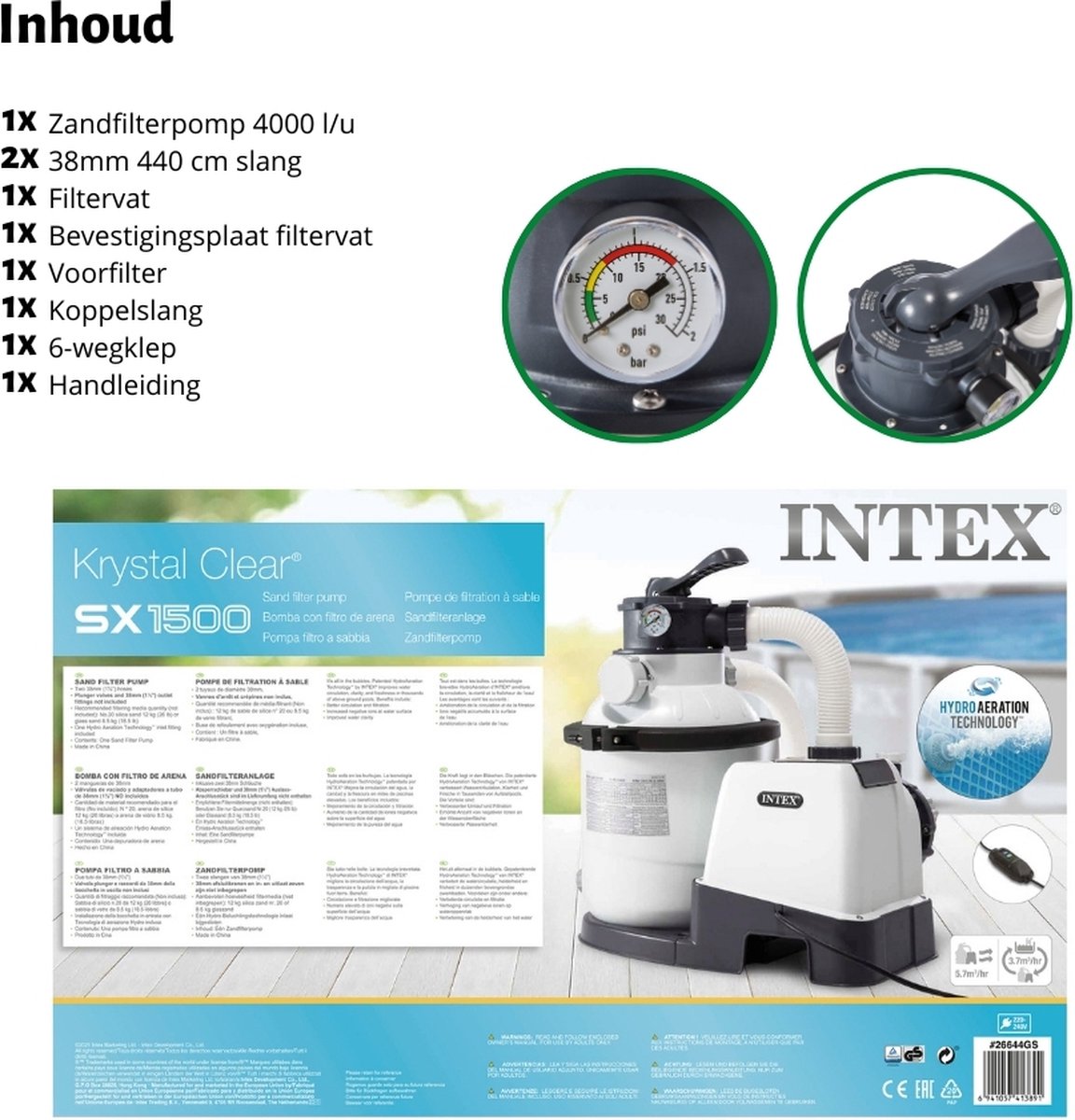 Intex 26644GS Zandfilterpomp - SX1500 - 4000 liter per uur inclusief Interline Vulling Zandfilter 0.4/0.8mm - Zwembad-Toebehoren - 25 kg (1 stuks) & WAYS Testrips (1 stuks) – foto 3