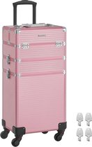Premium Home Francia cosmetica koffer - 3-in-1 make-upkoffer - extra groot kapperskoffer - afsluitbaar - make-upkoffer - wielen 360° draaibaar - roze