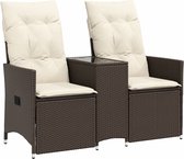 vidaXL - Tuinbank - 2-zits - verstelbaar - met - tafel - poly - rattan - bruin