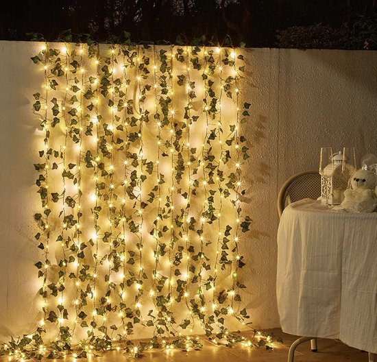 Rideau lumineux Énergie extérieur - Guirlande de lierre étanche de 10 m avec 100 LED, 8 modes d'éclairage - Idéal pour le Jardin, le balcon, la Clôture, le camping, Noël, les mariages et les décorations