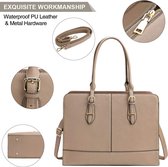 Laptoptas voor dames 15,6 inch, lederen laptoptas dames, handtas, handtas kantoor, draagtas kantoor, khaki