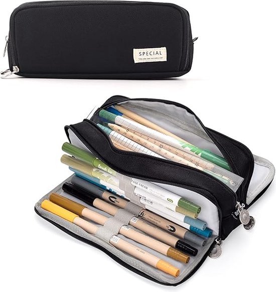 Leuke panda-etui met vakken | Panda etui met grote capaciteit | Panda etui voor schrijfwaren met rits | Esthetisch etui met stickers, pinnen, sleutelhanger schoolbenodigdheden, Romig, Refer to