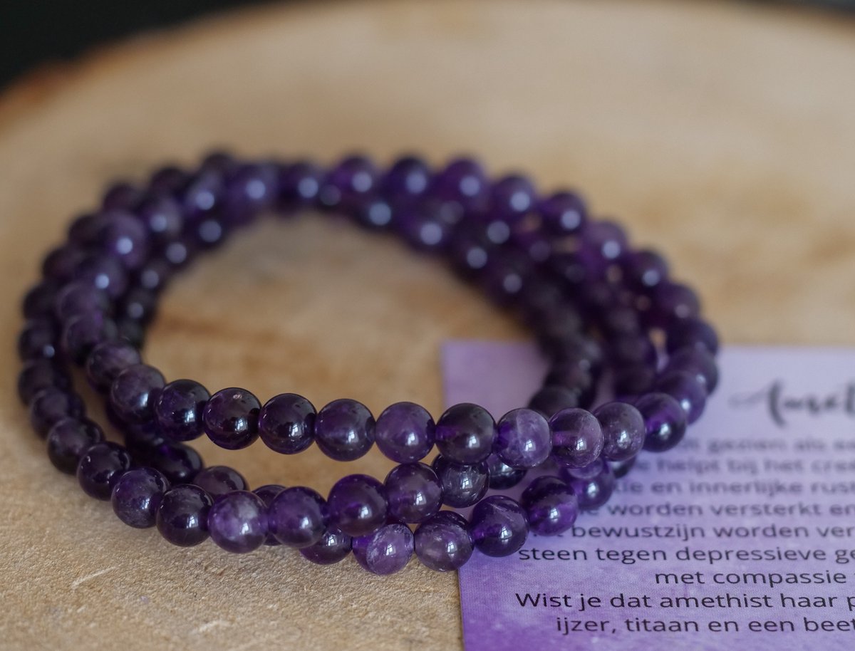 Amethist armband 6mm - edelstenen - Perfect cadeau voor vrouwen - Inclusief uitleg - Spiritueel - Amethyst - Stabiliteit - Balans - Harmonie - Rust - Beter slapen - 100% NATUURLIJK