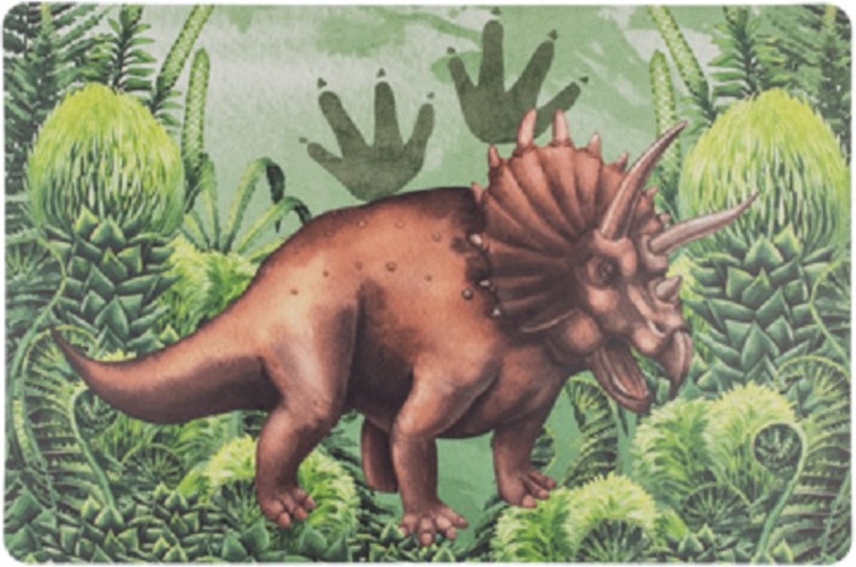 Deze Dinosaurus hoort erbij en wil je graag hebben! Geplastificeerd en circa 43,5 x 28,5cm. Te gebruiken als placemat en ook erg leuk om als een soort schilderij op te hangen. Voor uzelf of als cadeau.