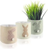 3 x paasoverpot, paasnest met paashaas om cadeau te geven, schattige geschenkmanden met paasmotief, Ø 12 cm (beige, roze, groen)