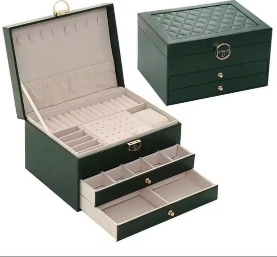 Luxe Sieradendoos groen CARA DIAMANT dames - Sieradendoosje Galeara design - Sieradenopbergdoos