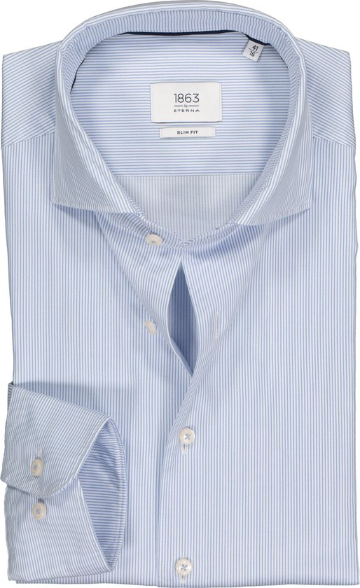 ETERNA 1863 slim fit casual Soft tailoring overhemd - twill heren overhemd - blauw met wit gestreept - Strijkvriendelijk - Boordmaat: 44