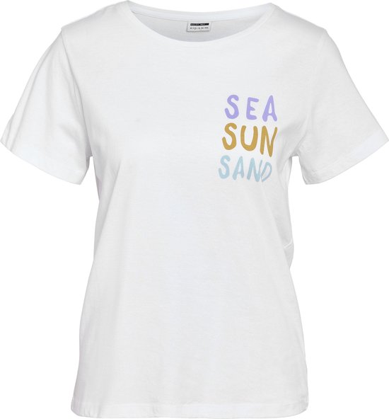 Noisy may T-shirt Nmsun Nate S/s T-shirt Jrs Fwd 27030257 Bright White/sea Sun Sand Dames Maat - S